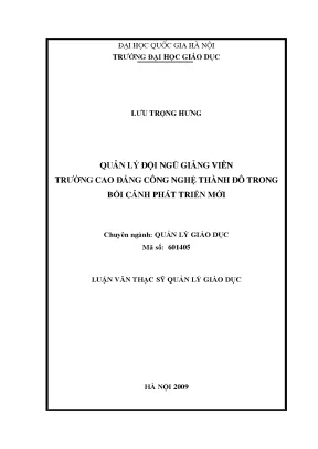 Quản lý đội ngũ giảng viên tại Trường Cao đẳng Công nghệ