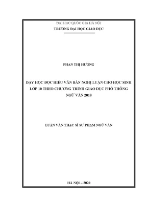 Dạy Học Đọc Hiểu Văn Bản Nghị Luận Cho Học Sinh Lớp 10