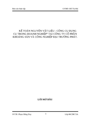 Kế Toán Nguyên Vật Liệu và Công Cụ Dụng Cụ tại Công Ty