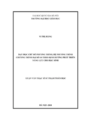 Dạy Học Phương Trình và Hệ Phương Trình Lớp 10 Theo Định
