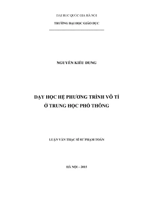 Dạy Học Hệ Phương Trình Vô Tỉ Ở Trung Học Phổ Thông: