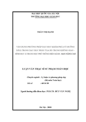 Phương Pháp Dạy Học Khám Phá Trong Hình Học 12: Ứng Dụng