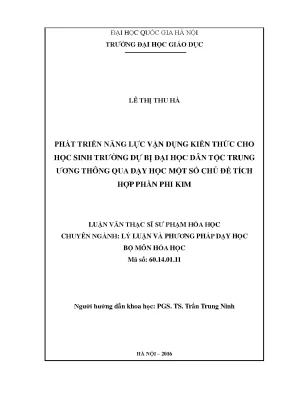 Phát Triển Năng Lực Vận Dụng Kiến Thức Cho Học Sinh
