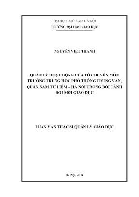 Quản lý hoạt động tổ chuyên môn tại trường THPT Trung