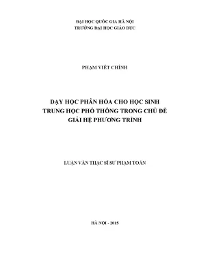 Dạy Học Phân Hóa Cho Học Sinh Trung Học Phổ Thông Trong