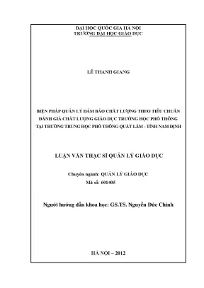 Biện Pháp Quản Lý Đảm Bảo Chất Lượng Giáo Dục Tại Trường