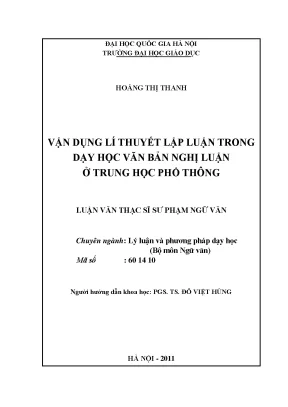 Vận Dụng Lý Thuyết Lập Luận Trong Dạy Học Văn Nghị Luận