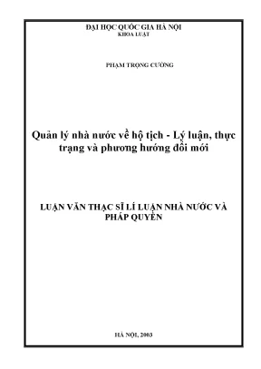 Quản lý nhà nước về hộ tịch: Lý luận, thực trạng và