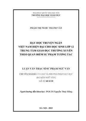 Dạy Học Truyện Ngắn Việt Nam Hiện Đại Cho Học Sinh Lớp
