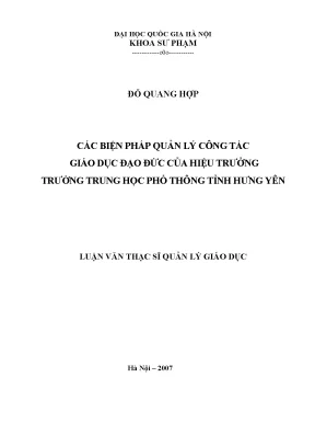 Biện Pháp Quản Lý Giáo Dục Đạo Đức Tại Trường THPT Hưng Yên