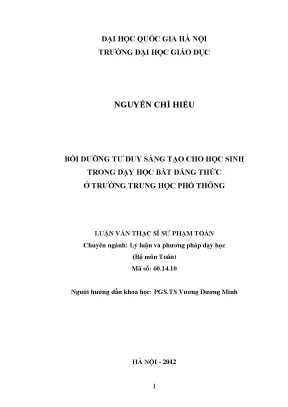 Bồi Dưỡng Tư Duy Sáng Tạo Trong Dạy Học Bất Đẳng Thức Ở