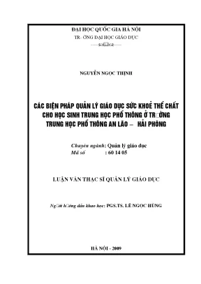 Quản lý giáo dục sức khỏe thể chất cho học sinh THPT tại