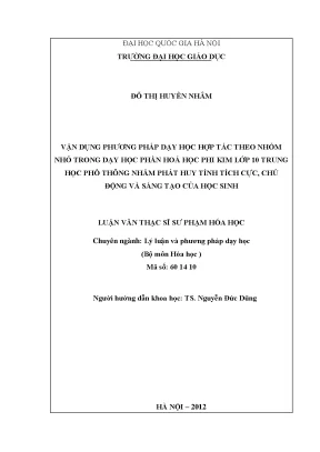 Phương Pháp Dạy Học Hợp Tác Nhóm Nhỏ Trong Hóa Học Phi