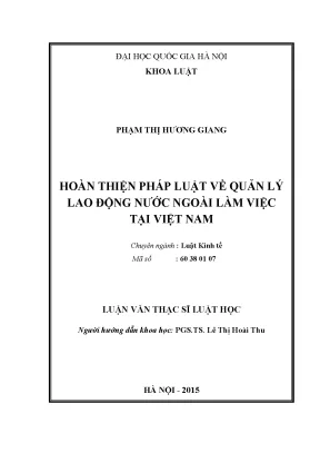 Hoàn thiện pháp luật quản lý lao động nước ngoài tại