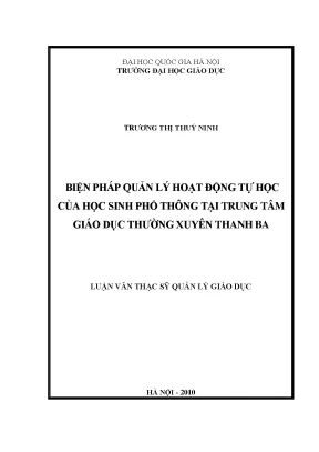 Biện Pháp Quản Lý Tự Học Cho Học Sinh Phổ Thông Tại