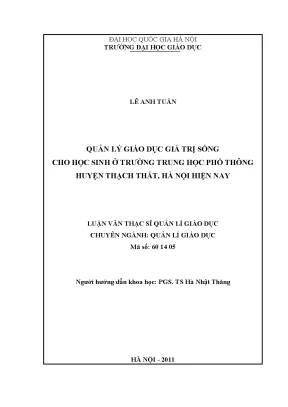 Quản Lý Giáo Dục Giá Trị Sống Cho Học Sinh Trung Học Phổ