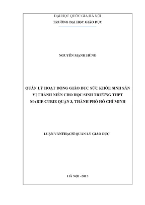 Quản lý giáo dục sức khỏe sinh sản cho vị thành niên tại