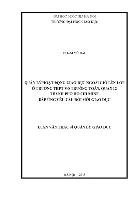 Quản Lý Hoạt Động Giáo Dục Ngoài Giờ Lên Lớp Tại Trường