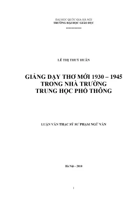 Giảng Dạy Thơ Mới 1930-1945 Trong Trường Trung Học Phổ Thông