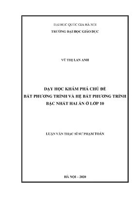 Dạy Học Khám Phá Bất Phương Trình Bậc Nhất Hai Ẩn Ở Lớp 10