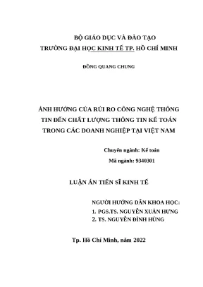 Luận án: Rủi ro CNTT & chất lượng thông tin kế toán VN