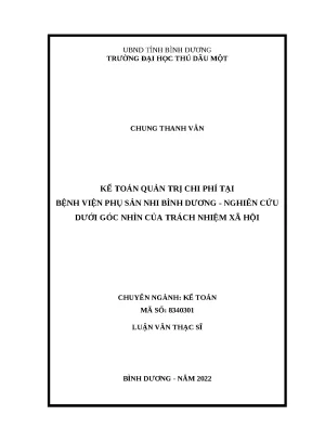 Nghiên cứu kế toán quản trị chi phí tại Bệnh viện Phụ