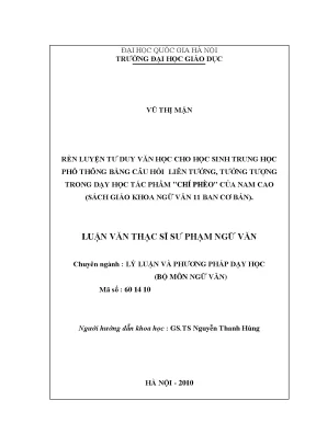 Rèn Luyện Tư Duy Văn Học Cho Học Sinh THPT Qua Câu Hỏi 