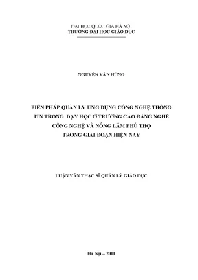 Biện Pháp Quản Lý Ứng Dụng Công Nghệ Thông Tin Trong Dạy