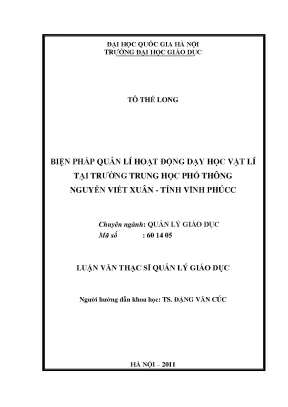 Biện Pháp Quản Lý Hoạt Động Dạy Học Vật Lý Tại Trường