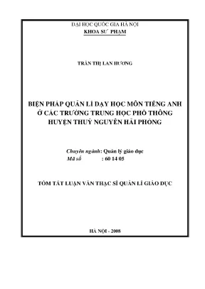 Quản lý dạy học tiếng Anh tại trường THPT huyện Thủy