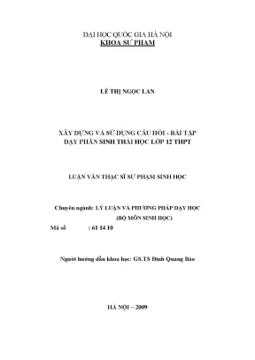 Xây Dựng Câu Hỏi Bài Tập Dạy Sinh Thái Học Lớp 12