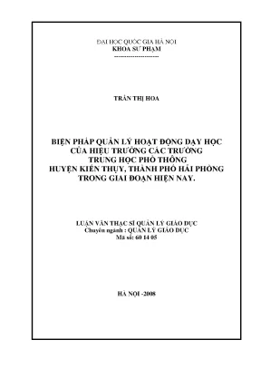 Biện Pháp Quản Lý Hoạt Động Dạy Học Của Hiệu Trưởng