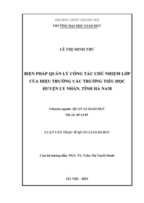 Biện Pháp Quản Lý Công Tác Chủ Nhiệm Lớp Tại Trường Tiểu