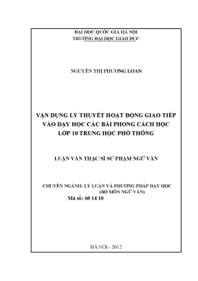Vận Dụng Lý Thuyết Giao Tiếp Trong Dạy Học Tiếng Việt Lớp 10