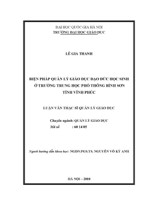 Quản lý giáo dục đạo đức học sinh tại trường THPT Bình