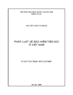 Bảo Hiểm Tiền Gửi Ở Việt Nam: Luận Văn Thạc Sĩ Về Pháp Luật