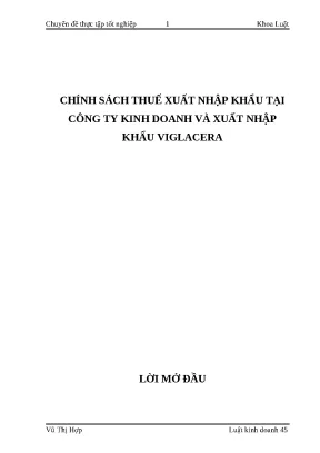 Chính Sách Thuế Xuất Nhập Khẩu Tại Công Ty Viglacera