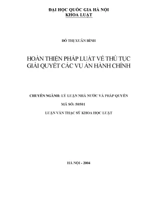 Hoàn thiện pháp luật về thủ tục giải quyết vụ án hành 