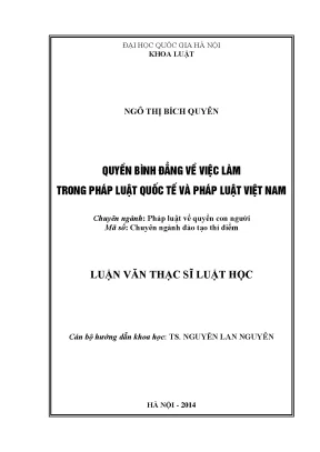 Quyền Bình Đẳng Việc Làm Trong Pháp Luật Quốc Tế Và Việt Nam