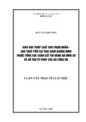 Giáo Dục Pháp Luật Cho Phạm Nhân Tại Trại Giam Quảng Ninh