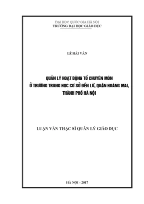 Quản Lý Hoạt Động Tổ Chuyên Môn Tại Trường THCS Đền Lừ,