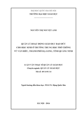 Quản lý giáo dục đạo đức cho học sinh THPT Vũ Văn Hiếu,