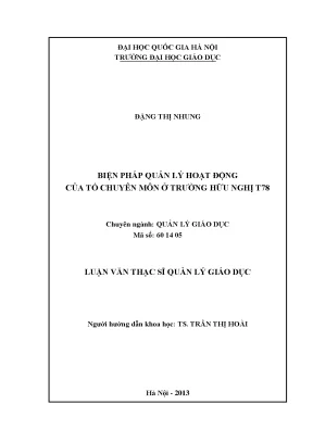 Biện Pháp Quản Lý Hoạt Động Tổ Chuyên Môn Tại Trường Hữu