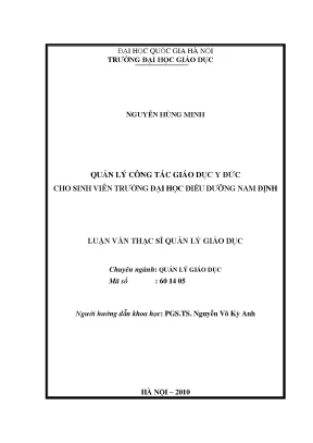 Quản Lý Giáo Dục Y Đức Cho Sinh Viên Đại Học Điều Dưỡng