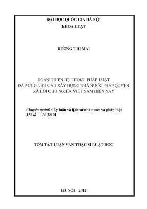 Hoàn thiện hệ thống pháp luật đáp ứng xây dựng nhà nước