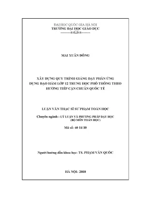 Quy trình giảng dạy ứng dụng đạo hàm lớp 12 theo chuẩn