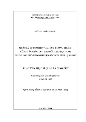 Quản lý sự phối hợp trong giáo dục đạo đức học sinh THPT