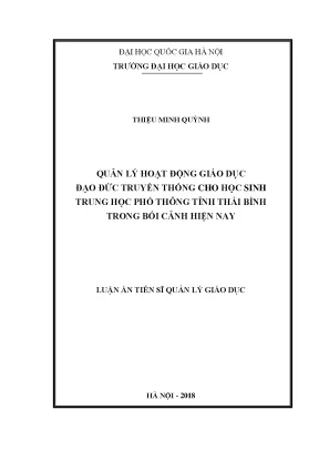 Quản lý giáo dục đạo đức truyền thống cho học sinh THPT