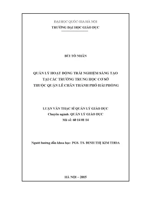 Quản Lý Hoạt Động Trải Nghiệm Sáng Tạo Tại Trường THCS
