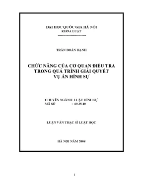 Chức Năng Cơ Quan Điều Tra Trong Giải Quyết Vụ Án Hình Sự